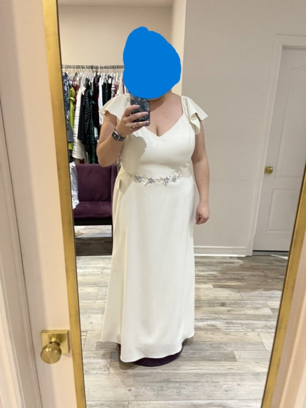 JY Jenny Yoo Dessy Crepe A-Line Wedding Dress Ivory Size 22L - Picture 8 of 8